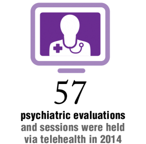 57 psychiatric evaluations and sessions were held via telehealth in 2014